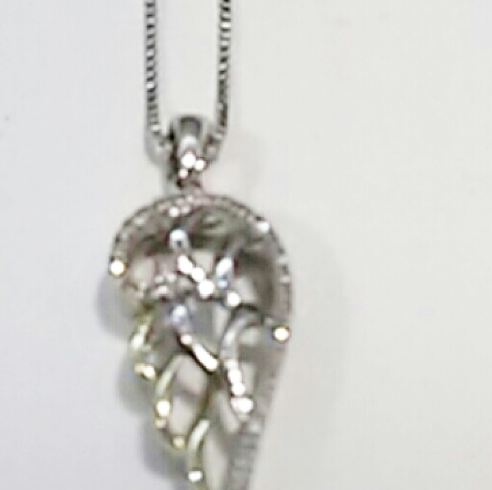 14kt/SS. Diamond ANGEL WING PENDANT /chain - Picture 3 of 4